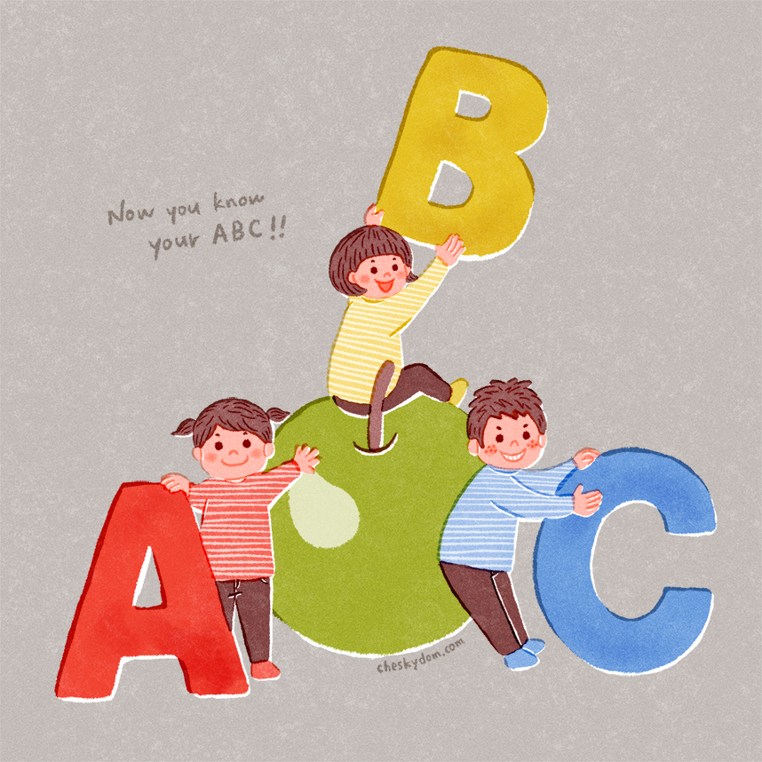 ABCを持った子供達のイラスト