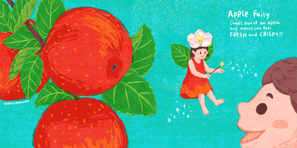 フルーツフェアリーシリーズ、りんごの妖精の見開き絵