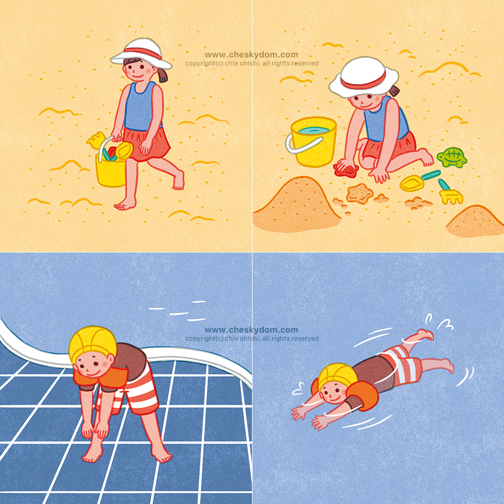 イラスト 子供 行動 シチュエーション 砂遊び プール