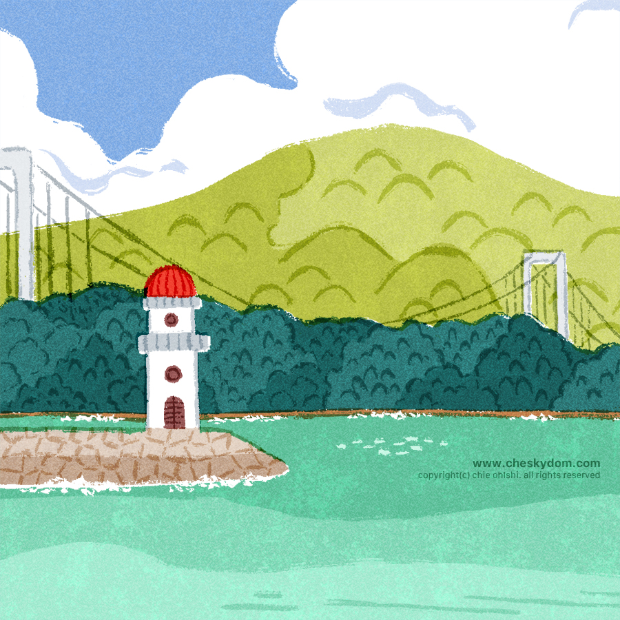 イラスト 海 灯台 山 橋 島
