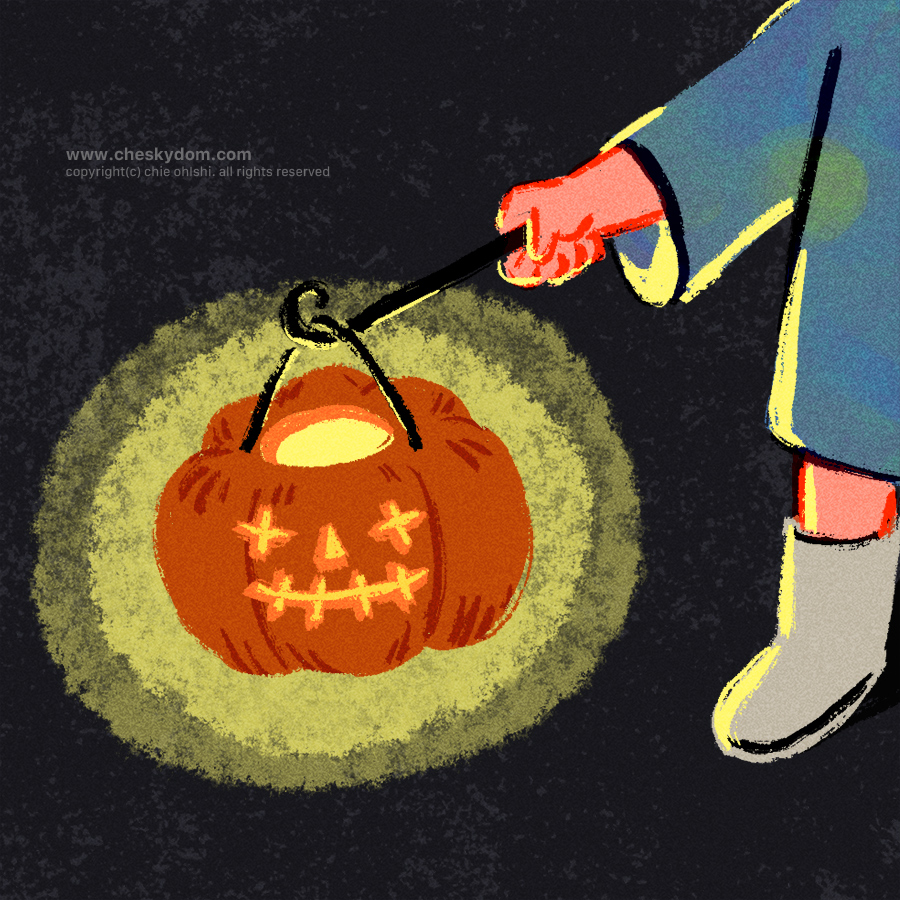 イラスト ハロウィン 子供 オバケ 街並み カボチャ ジャック・オー・ランタン Halloween