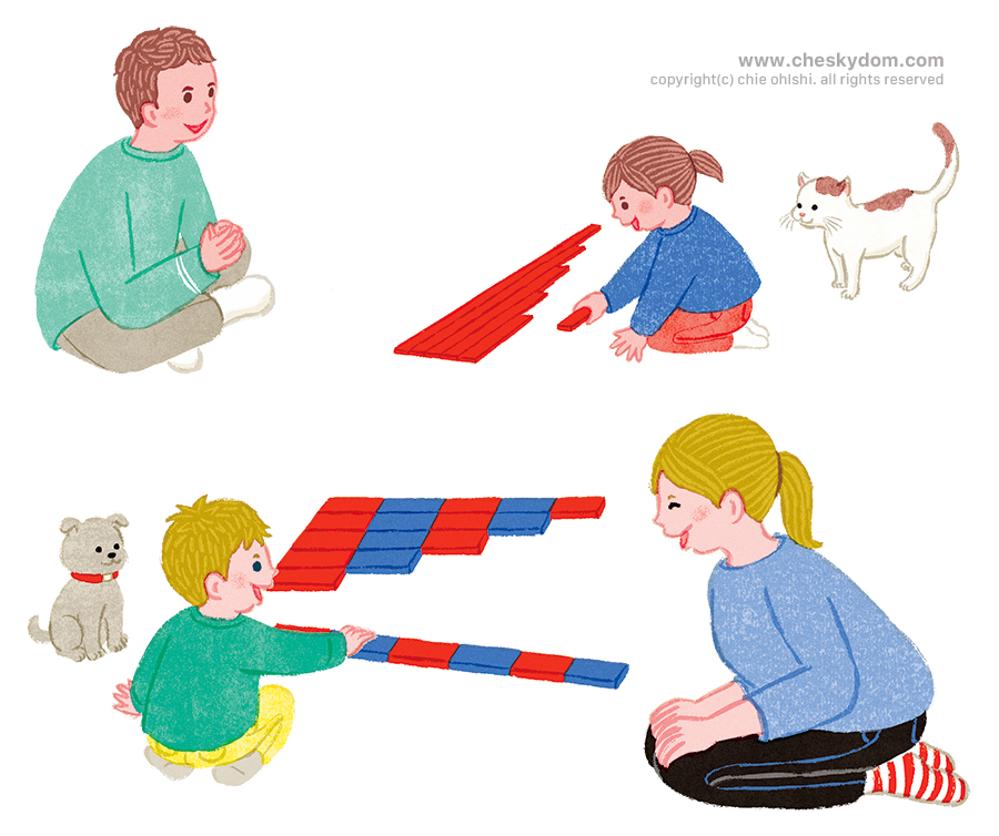 モンテッソーリ かずワーク イラスト 親子 子供 遊び 学び 猫 犬