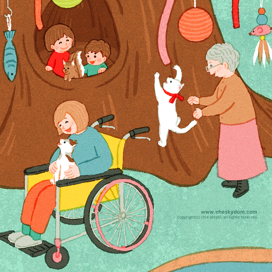 イラスト 猫 リス 子供 高齢者 車椅子