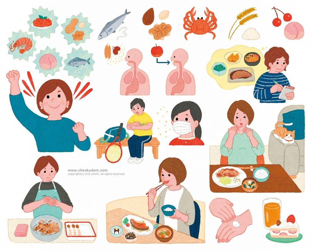 イラスト 人物 大人 女性 アレルギー 食物 健康 生活