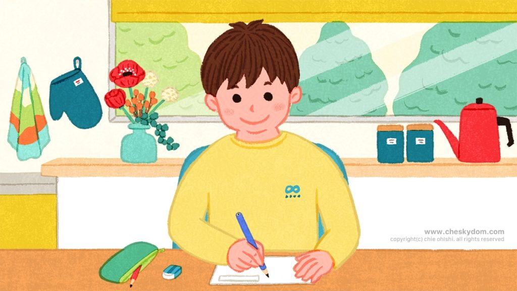 イラスト 子ども 学習 勉強 家 リビング キッチン