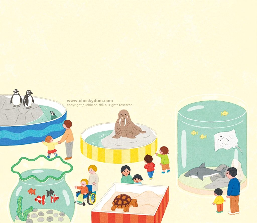 イラスト 親子 家族 水族館 動物 子ども